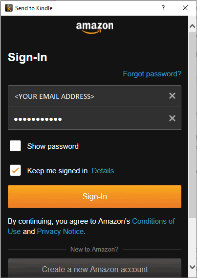 amazon send to kindle mac not signing in