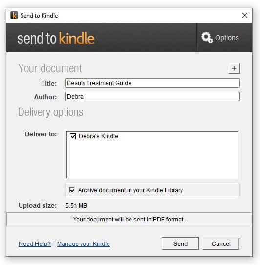 how to send to kindle app