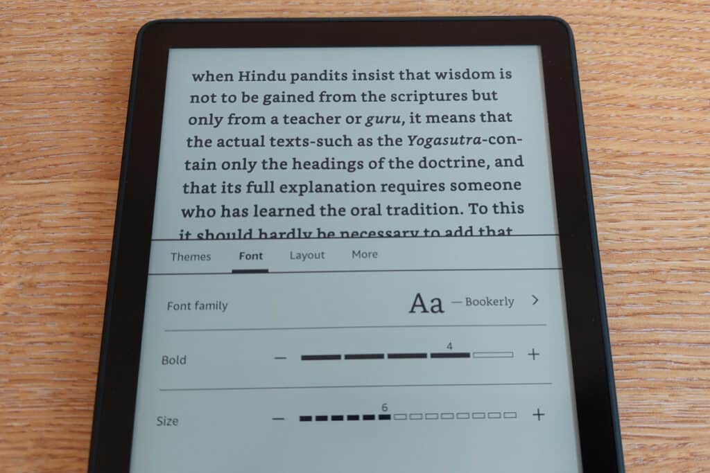 kindle font and size